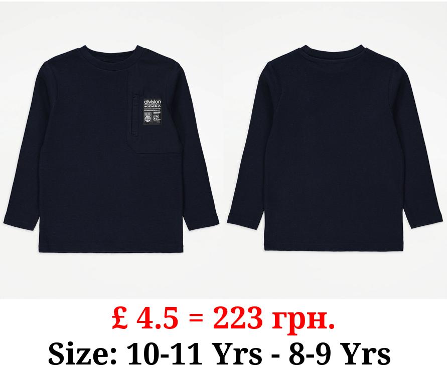 Navy Division Worldwide Long Sleeve Pocket Top
