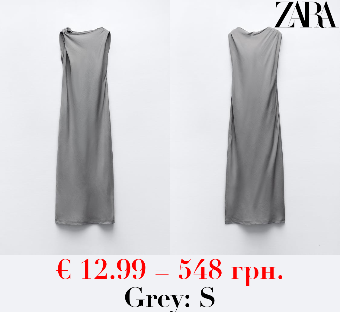 GATHERED LINEN BLEND DRESS