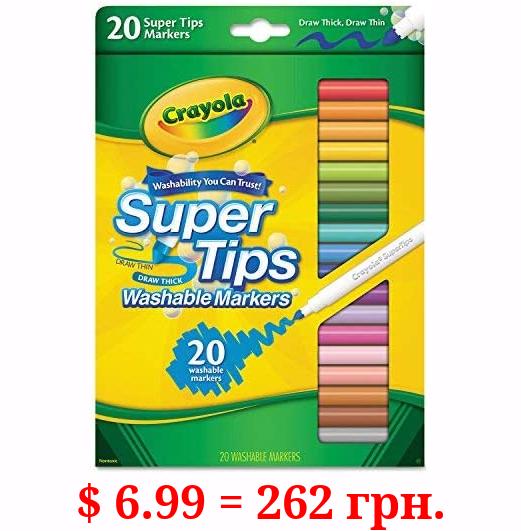 Crayola 588106 Washable Super Tips Markers, Assorted, 20/Set