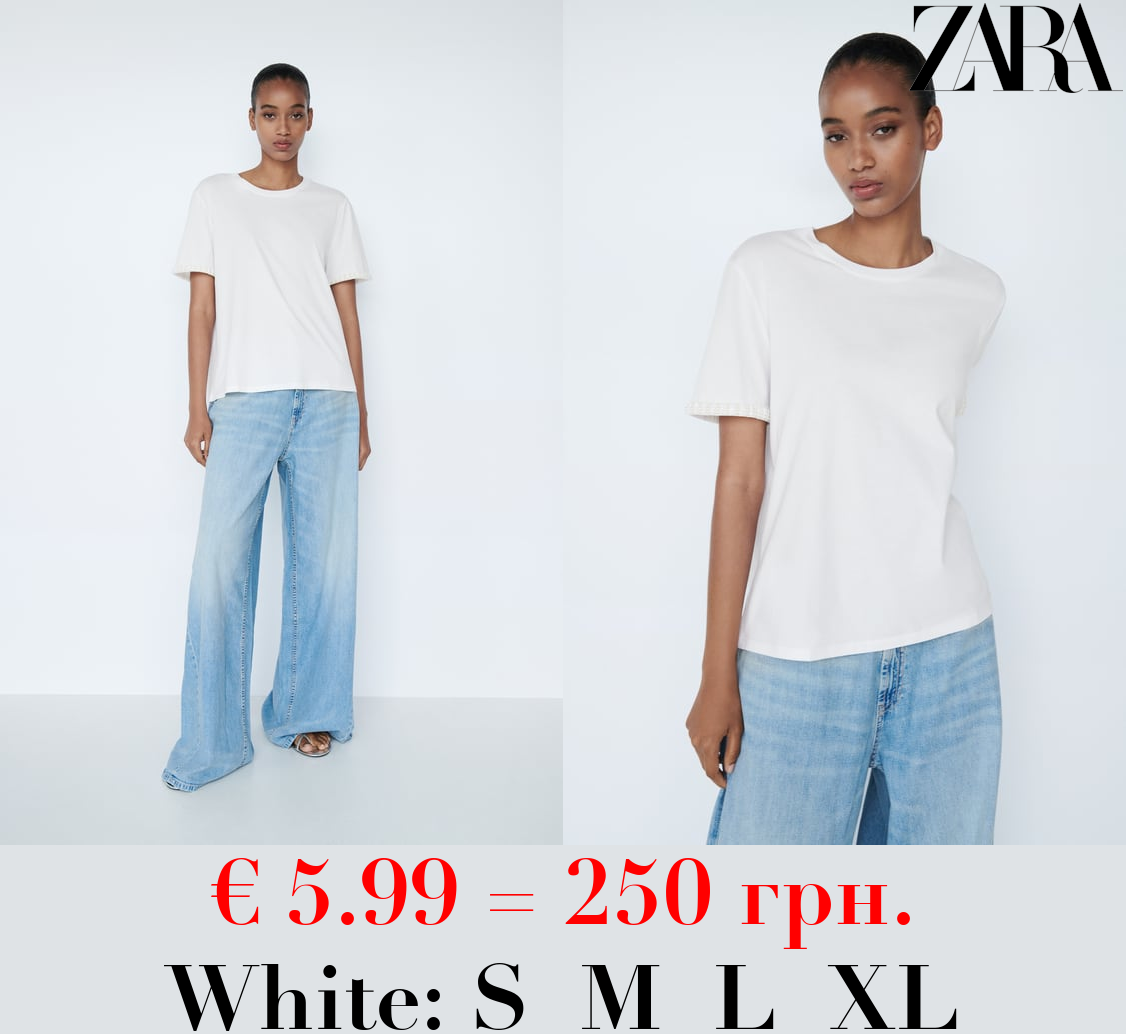 COTTON T-SHIRT WITH FAUX PEARLS