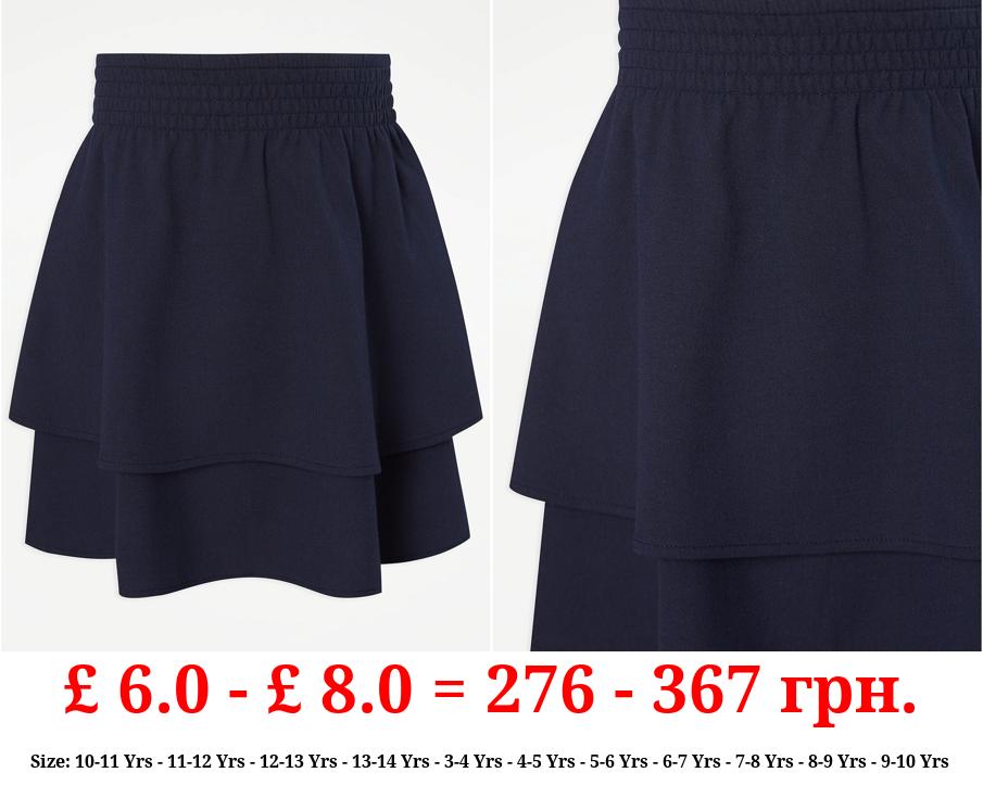 Girls Navy Smocked Waist Tiered Skirt