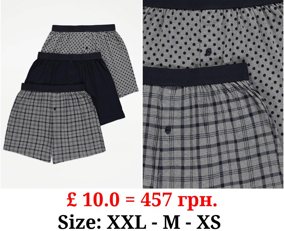 Grey Checked Loose Fit Boxers 3 Pack