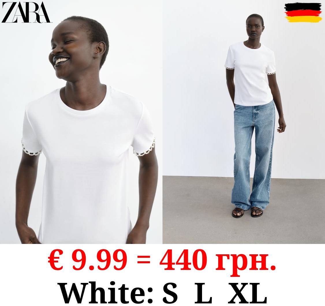 SHORT SLEEVE T-SHIRT WITH FAUX PEARLS