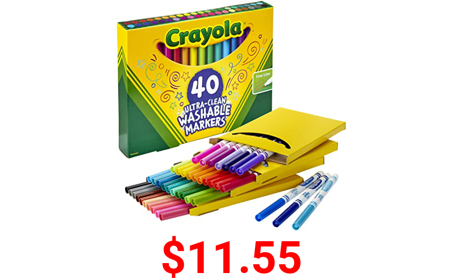 Crayola Ultra Clean Washable Markers, Fine Line Marker Set, Gift for Kids, 40 Count