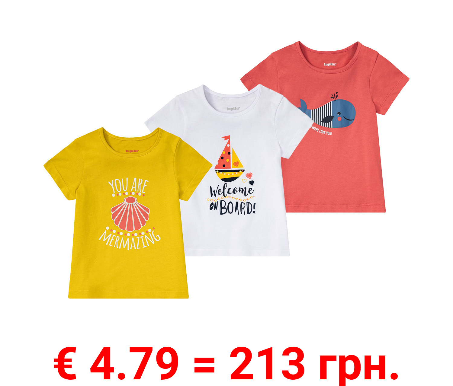 lupilu® Kleinkinder T-Shirt, 3 Stück, aus reiner Baumwolle