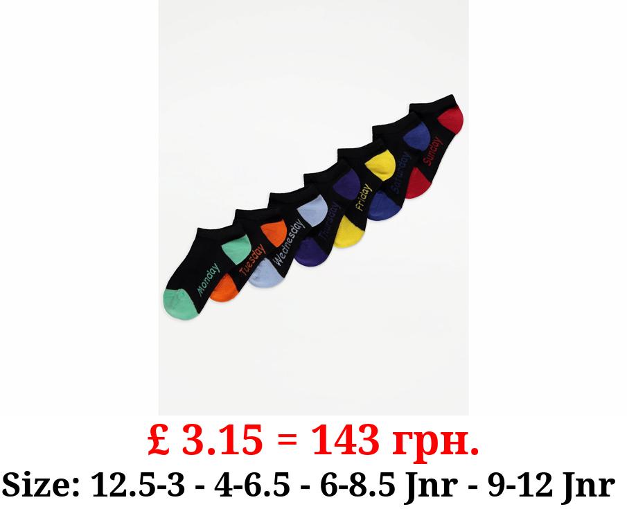 Black Day of the Week Cotton Rich Trainer Liner Socks 7 Pack