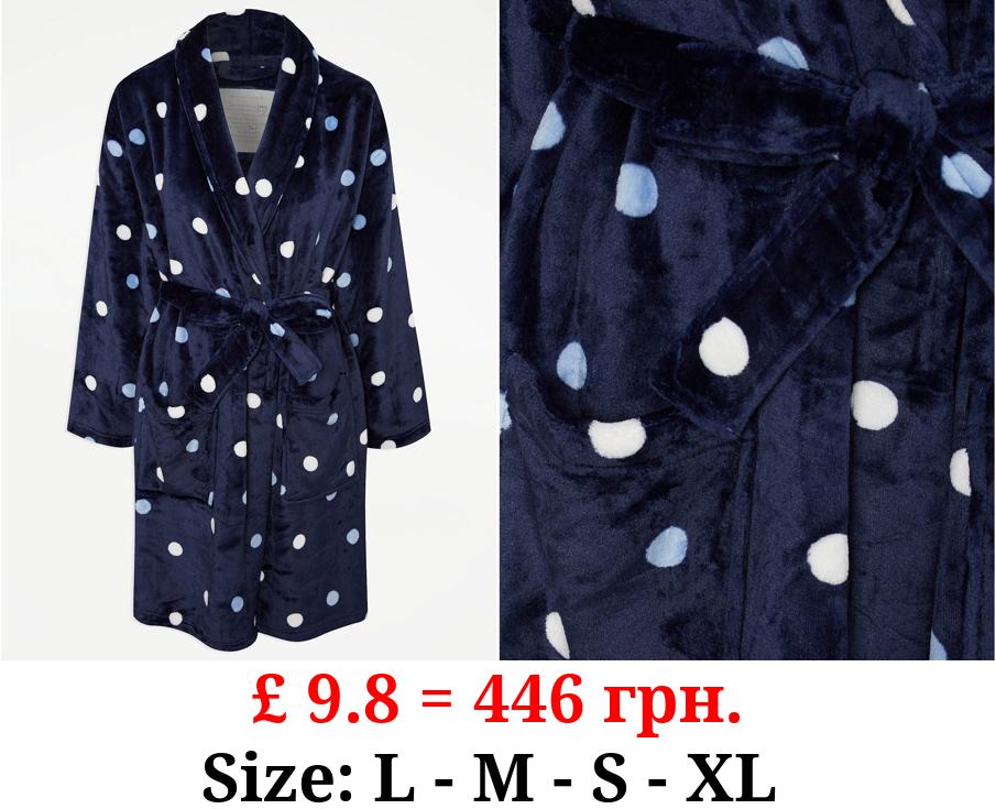 Navy Polka Dot Print Dressing Gown