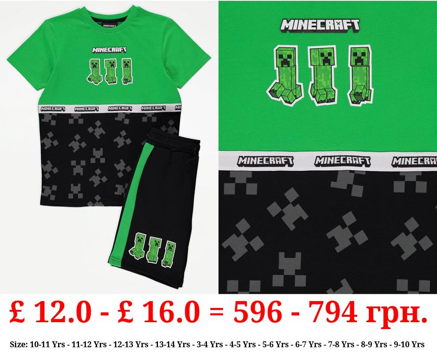 Minecraft Green Graphic T-Shirt and Shorts Outfit