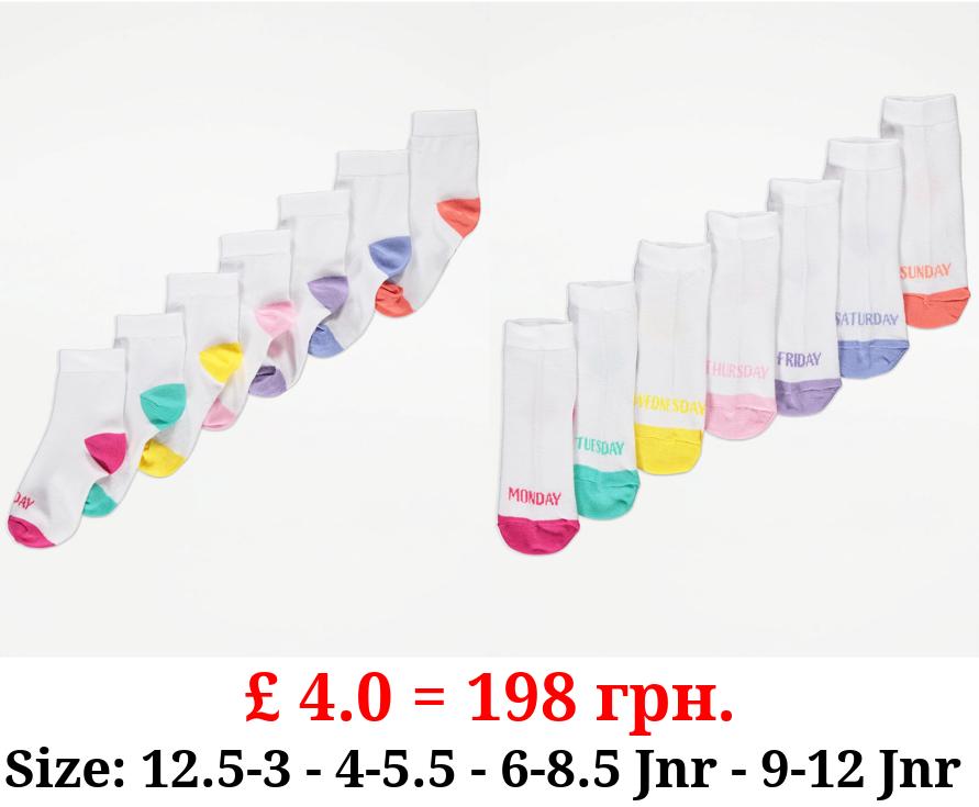 White Days of The Week Ankle Socks 7 Pack