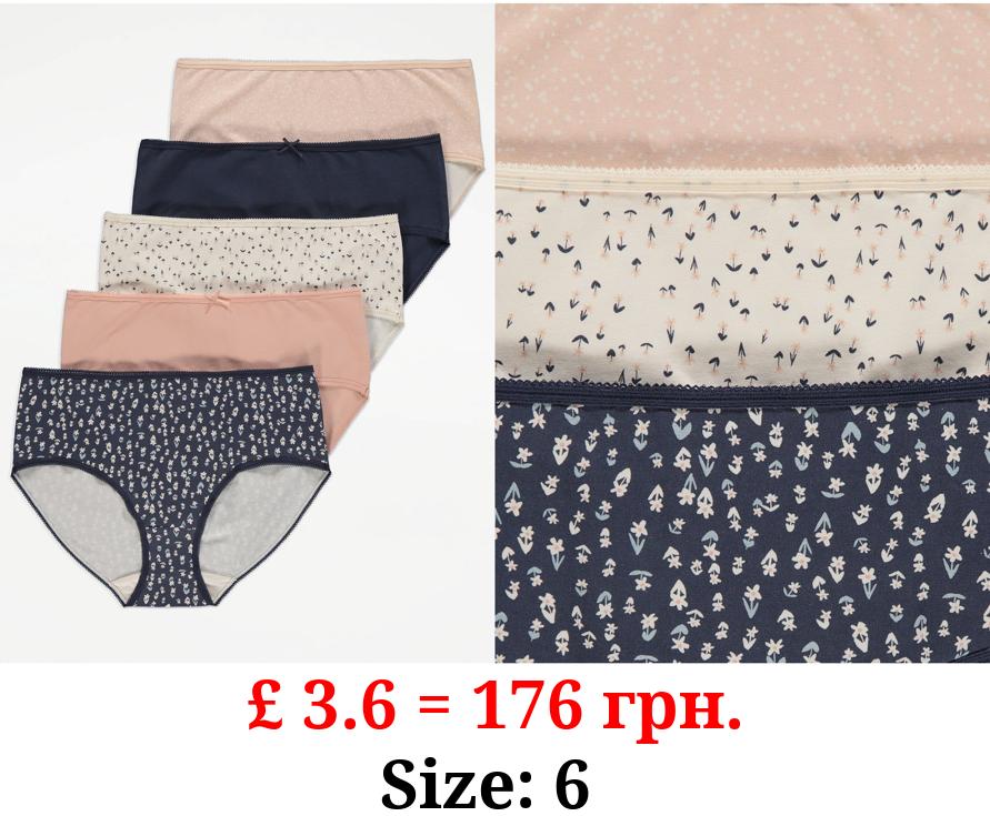 Flower Print Midi Briefs 5 Pack