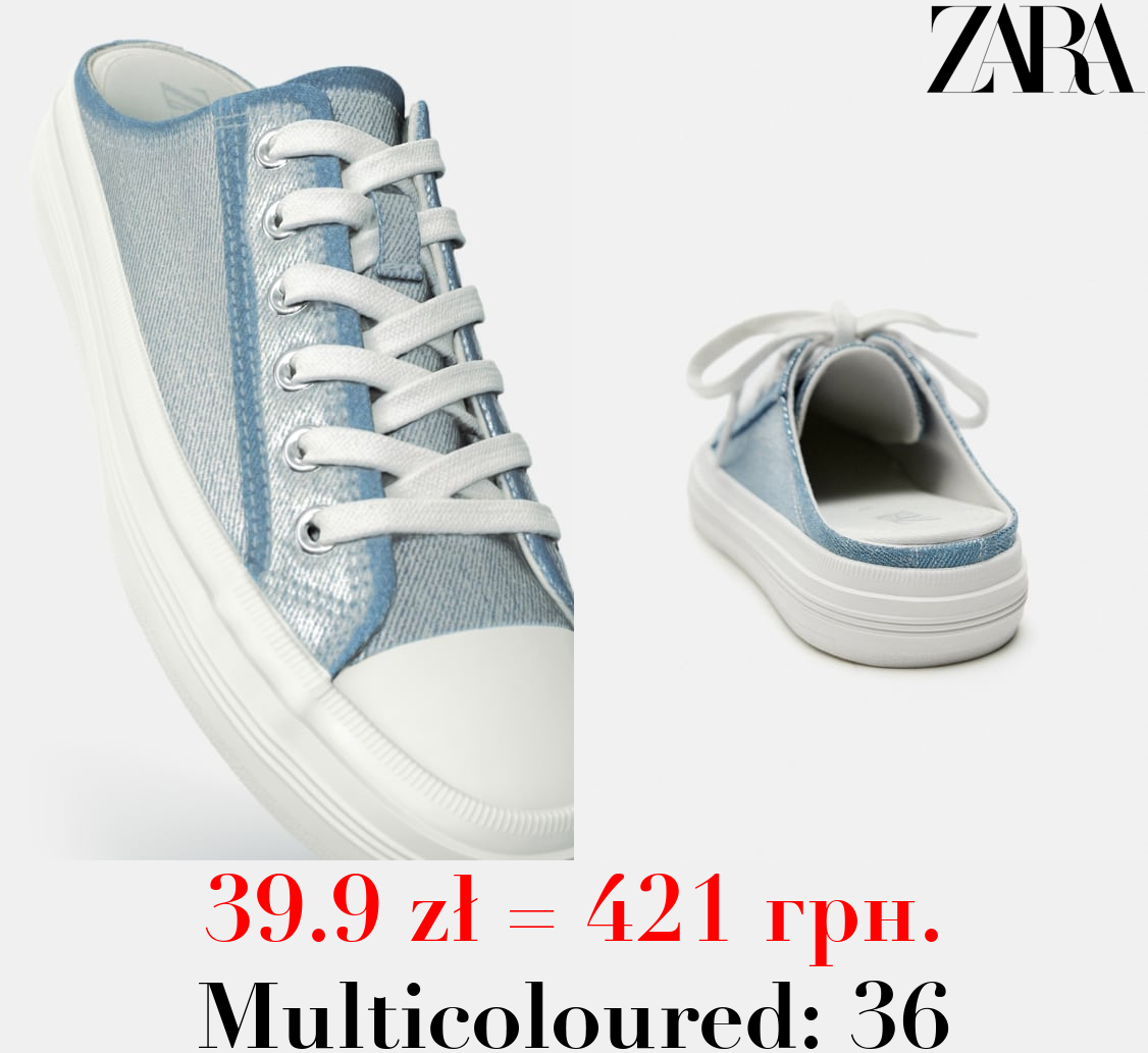 METALLIC DENIM MULE TRAINERS