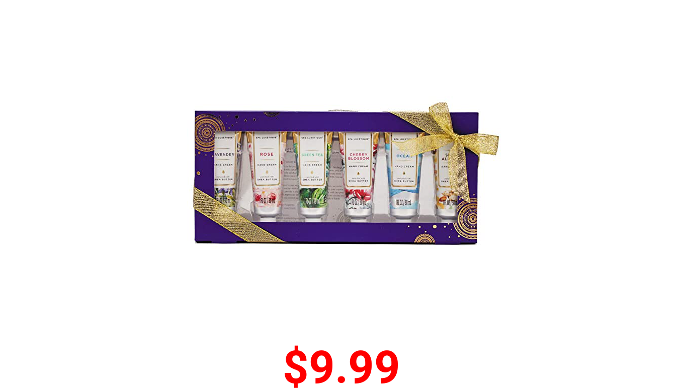 Spa Luxetique Hand Cream Gift Set, Shea Butter Hand Cream for Dry Hands, Travel Moisturizing Hand Lotion with Natural Aloe and Vitamin E for Dry Skin, Best Gift Set for Women. Pack of 6,1.0 oz Tube.