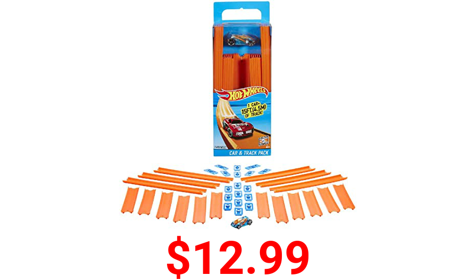 Hot Wheels Track Builder Straight Track with Car 15 Feet [Styles May Vary]
