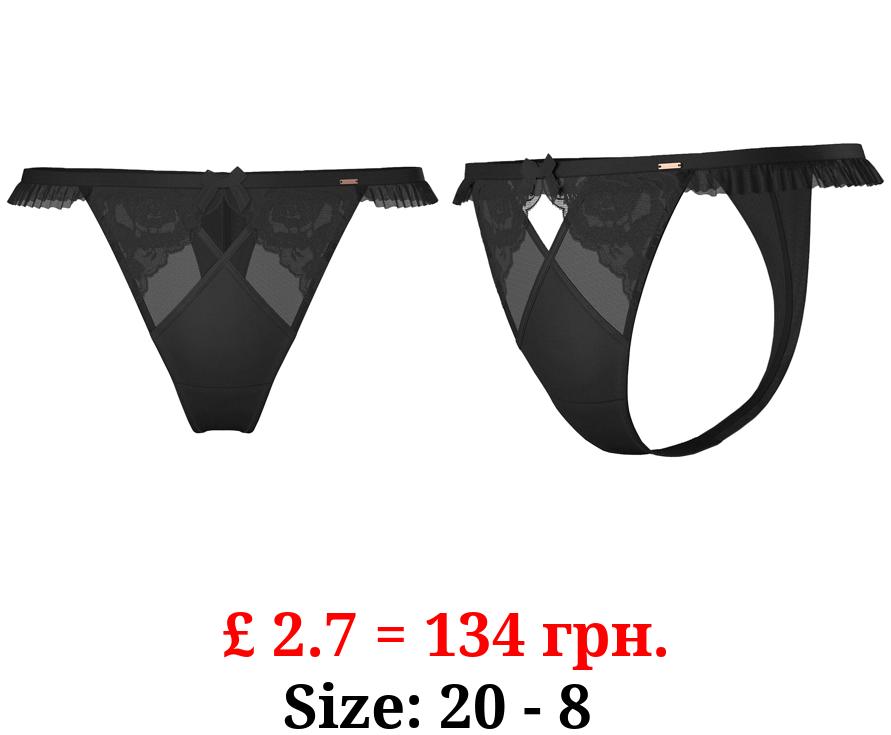 Entice Black Rose Embroidered Thong