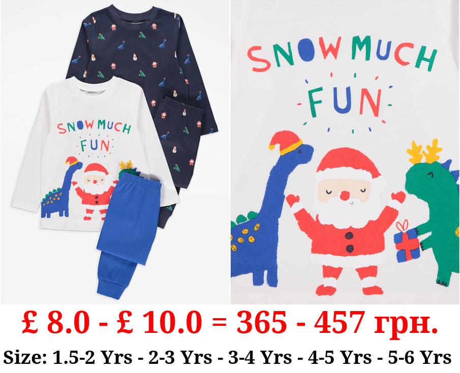 Christmas Dinosaur Long Sleeve Pyjamas 2 Pack