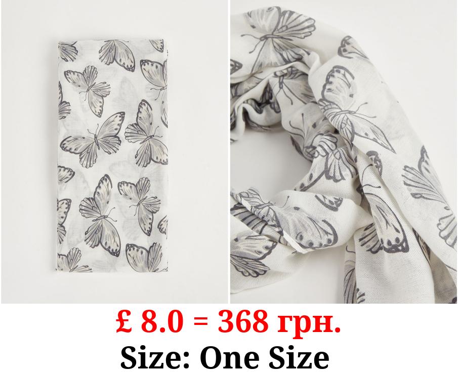 Grey Butterfly Print Scarf