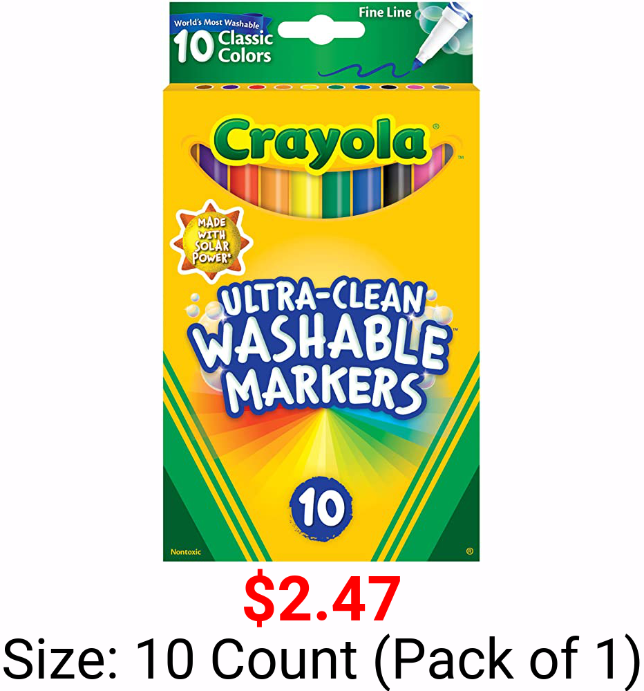 Crayola Ultra-Clean Washable Markers, Fine Line Multicolor, 10 Count