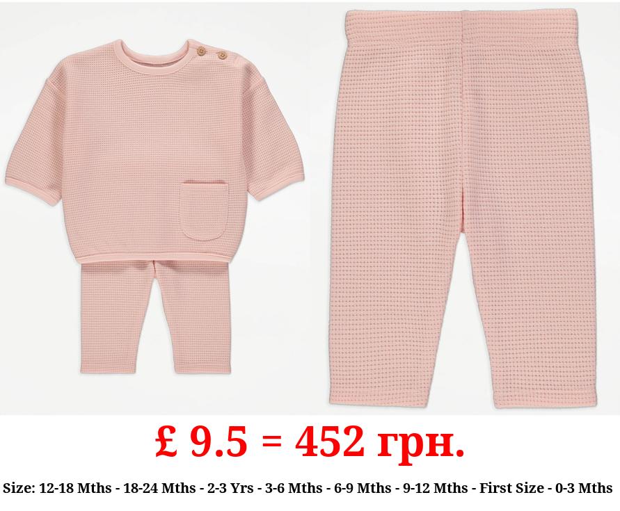 Pink Waffle Long Sleeve Top and Trousers Outfit