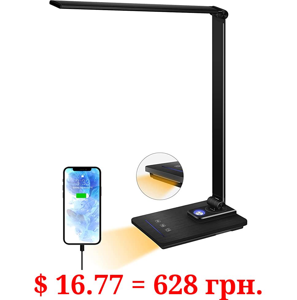 GLITI LED Desk Lamp with Night Light, 5 Light Colors, 6 Brightness Levels, USB Charging Port, 45 Minutes of Light Timing, Eye-Care Table Lamp for Home Office Dormitory(Black)