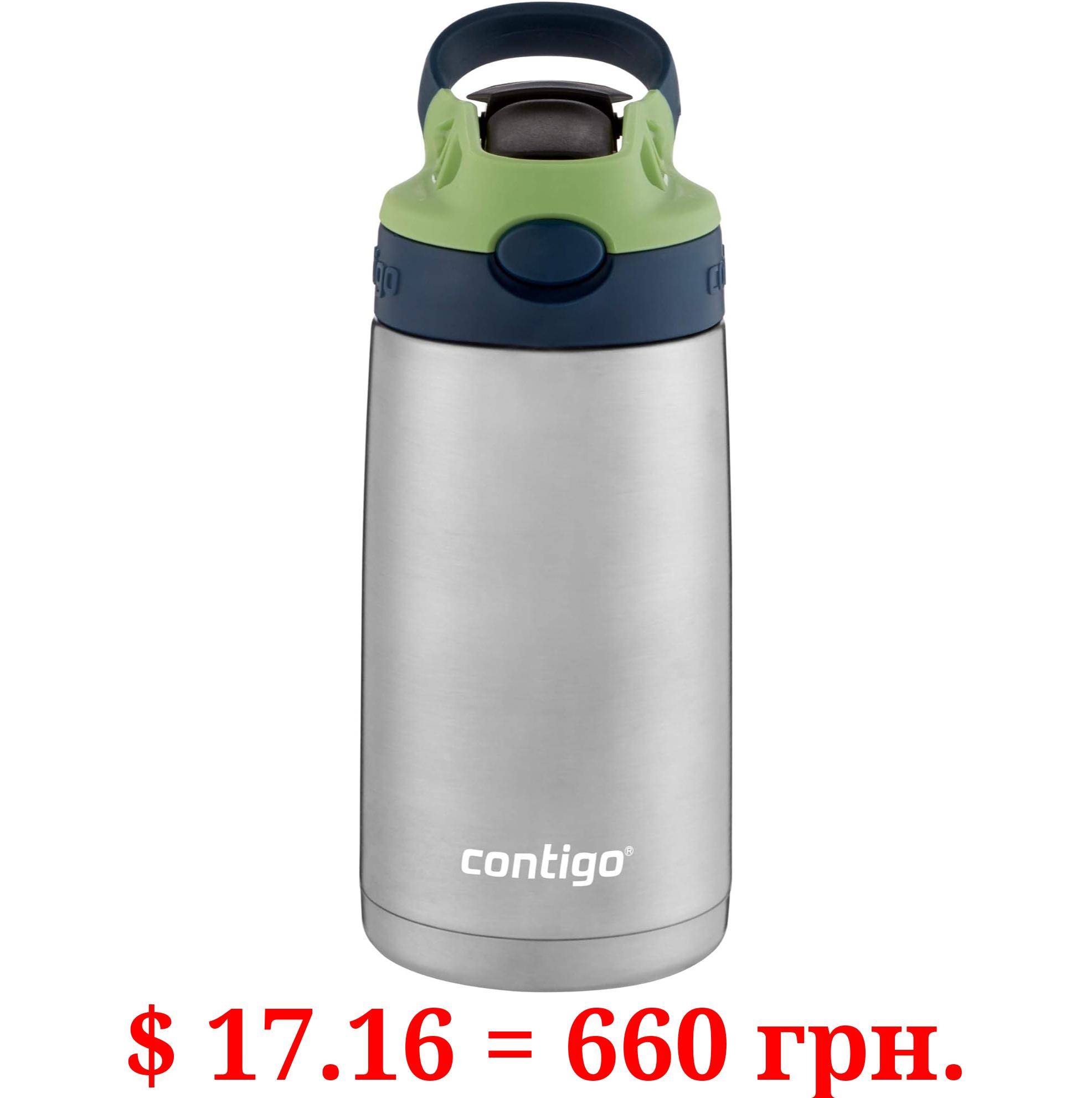 Contigo Aubrey Kids Stainless Steel Water Bottle with Spill-Proof Lid, Cleanable 13oz Keeps Drinks Cold up to 14 Hours, Blueberry/Green Apple