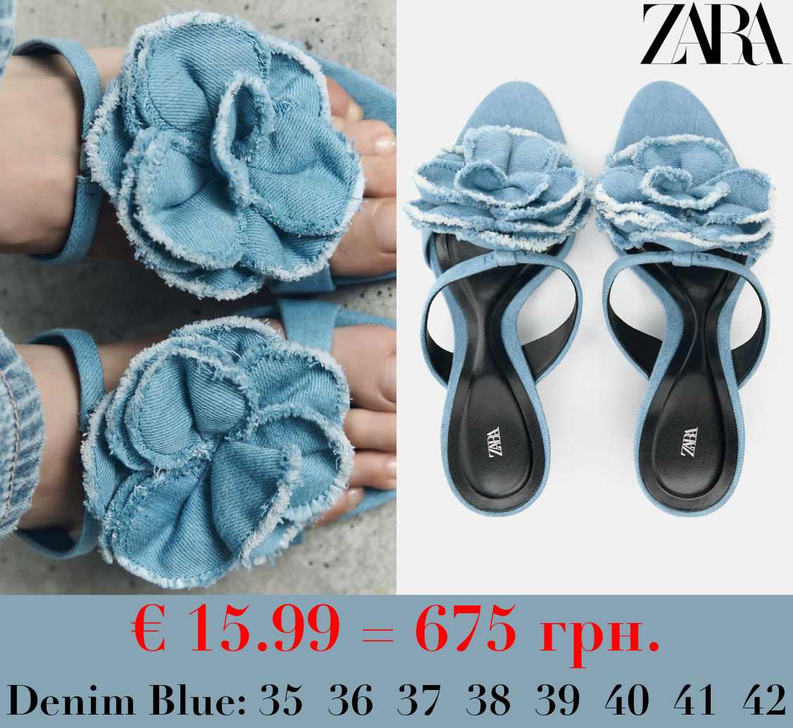 FLOWER DENIM HIGH-HEEL SANDALS