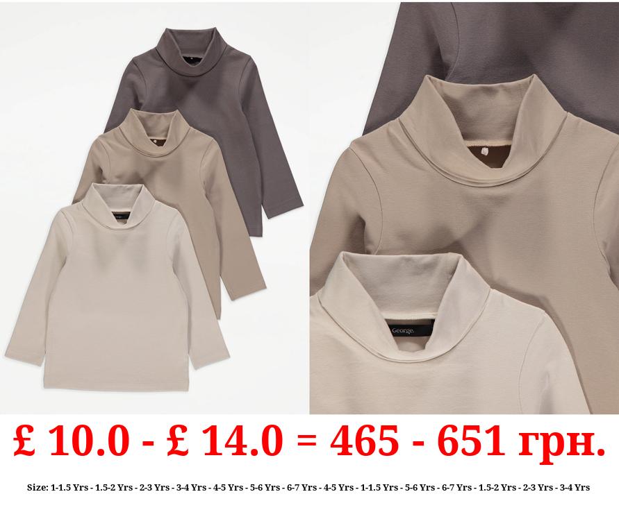 Neutral Roll Neck Long Sleeve Tops 3 Pack
