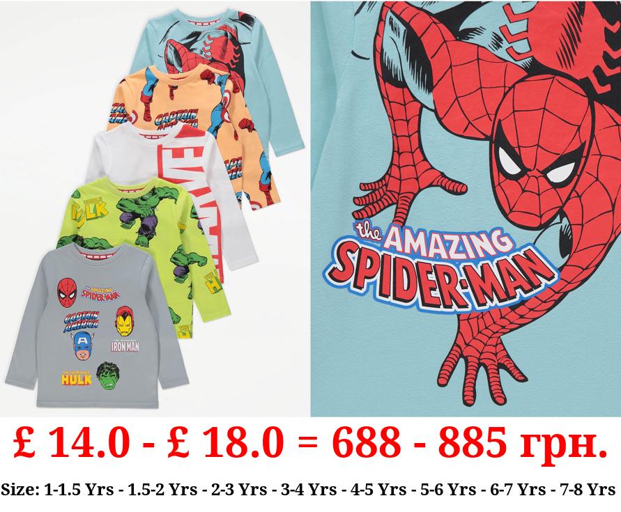 Marvel Superhero Long Sleeve Tops 5 Pack