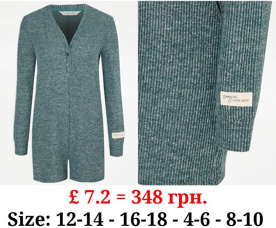 Green Brushed Snit Ribbed Lounge Romper