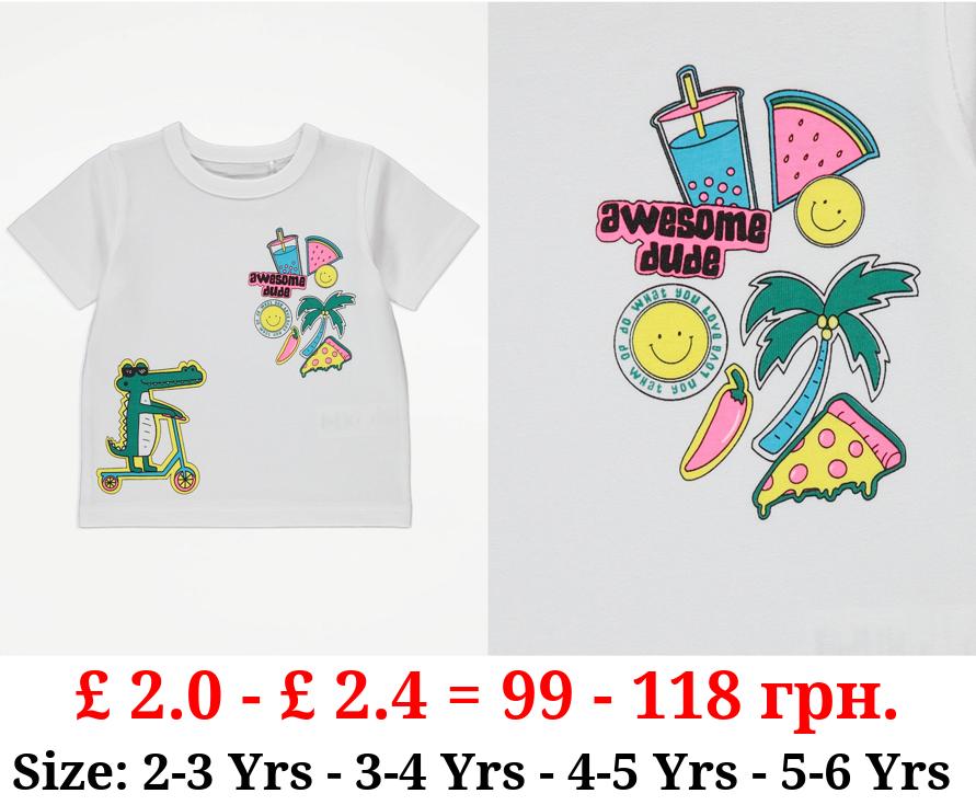 White Cool Crocodile Holiday Sticker T-Shirt