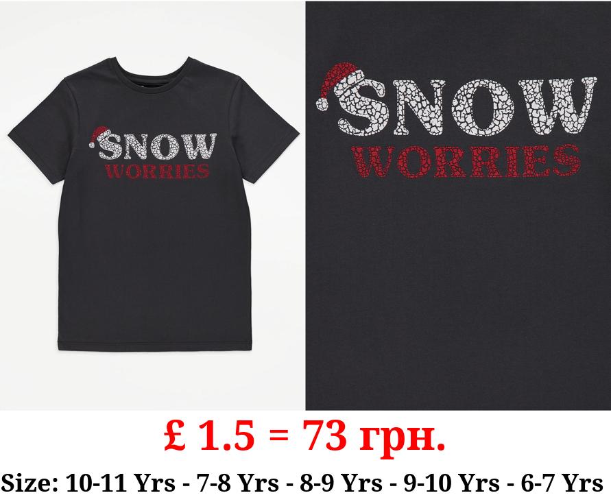Grey Snow Worries Slogan T-Shirt