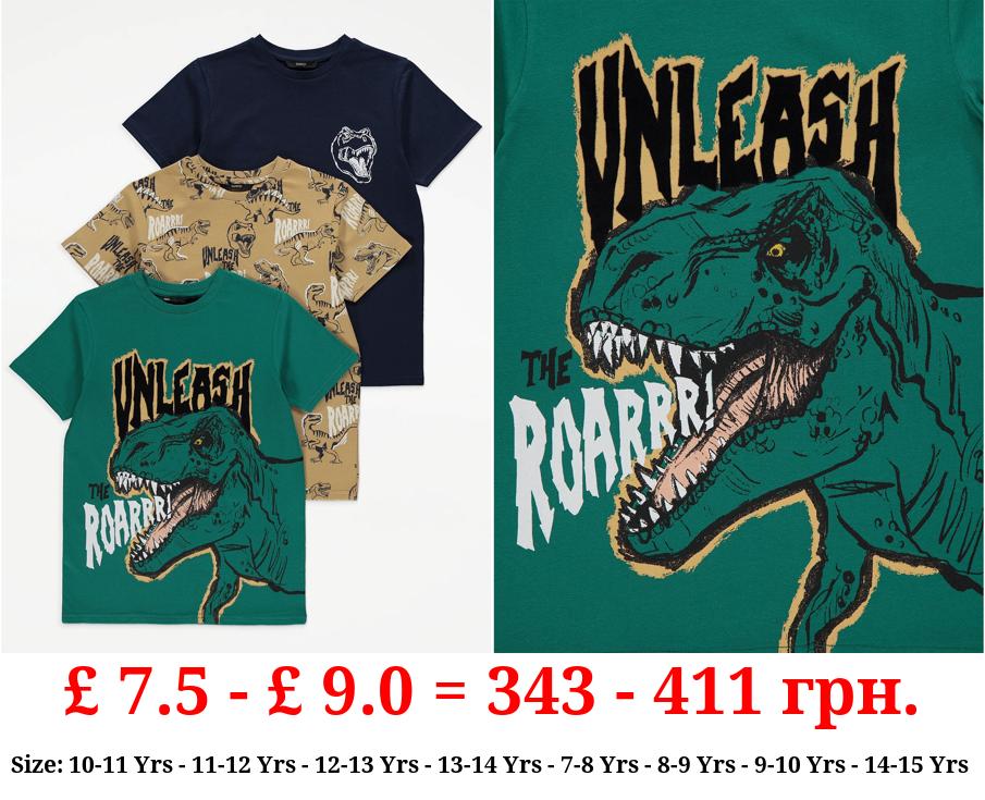 Dinosaur Graphic Print T-Shirts 3 Pack