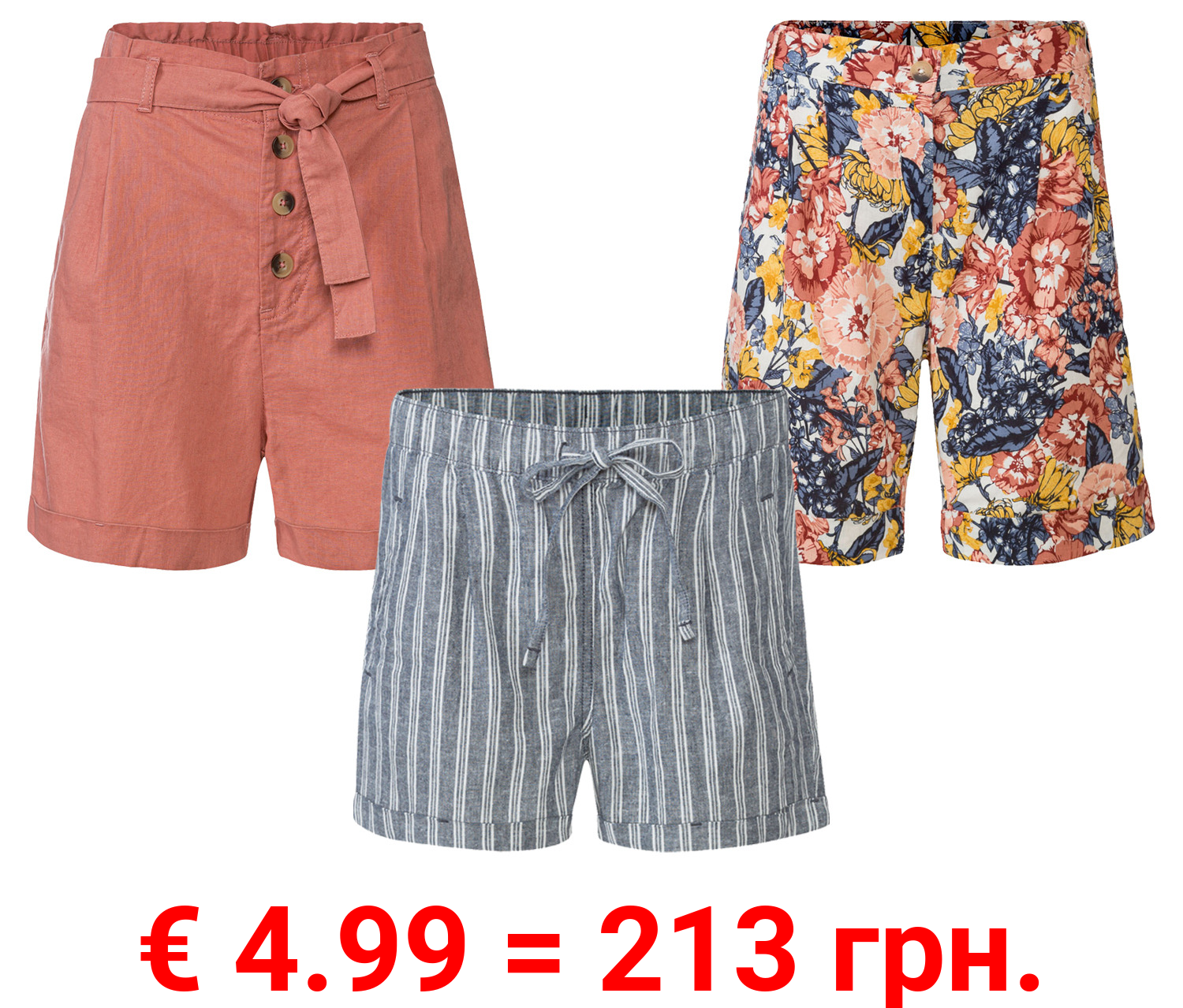 esmara® Damen Leinenshorts mit seitlichen Eingrifftaschen