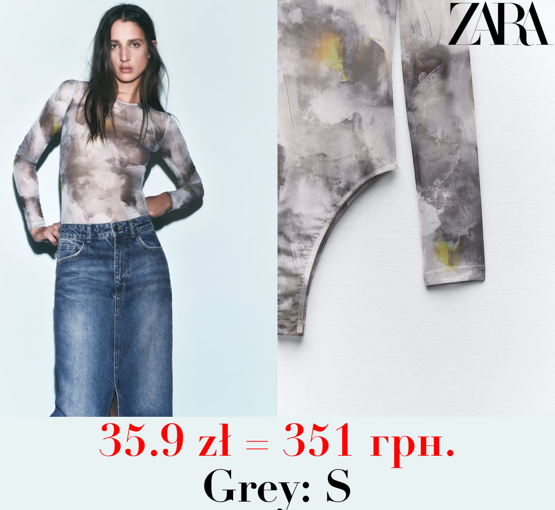 PRINTED TULLE BODYSUIT