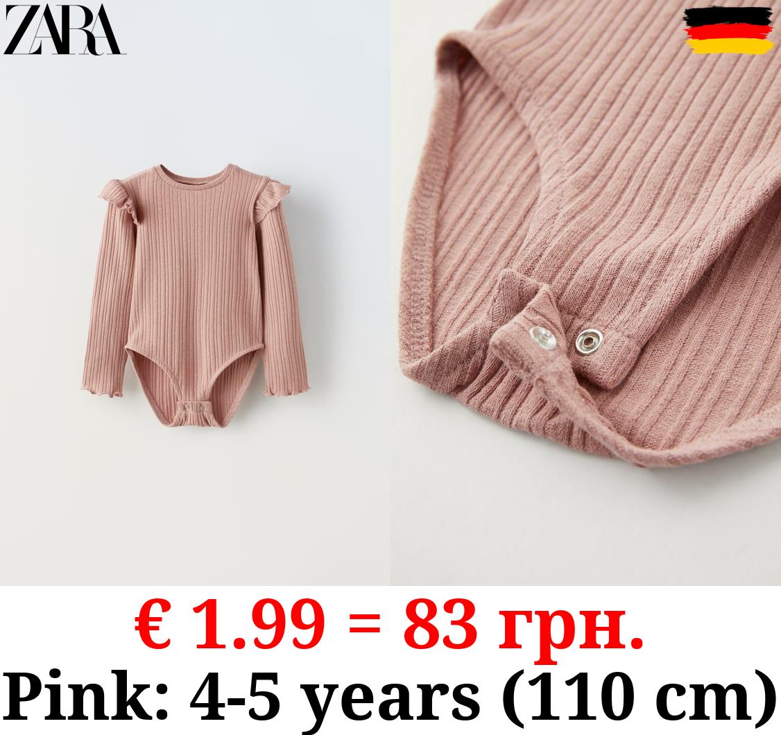 RIBBED BODYSUIT WITH RUFFLE TRIMS