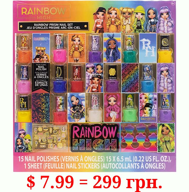 Rainbow High - Townley Girl Peel- Off Nail Polish Activity Set for Girls, Ages 6+ with 15 Nail Polish Colors, Toe Spacers and Nail Stickers, for Parties, Sleepovers and Makeovers