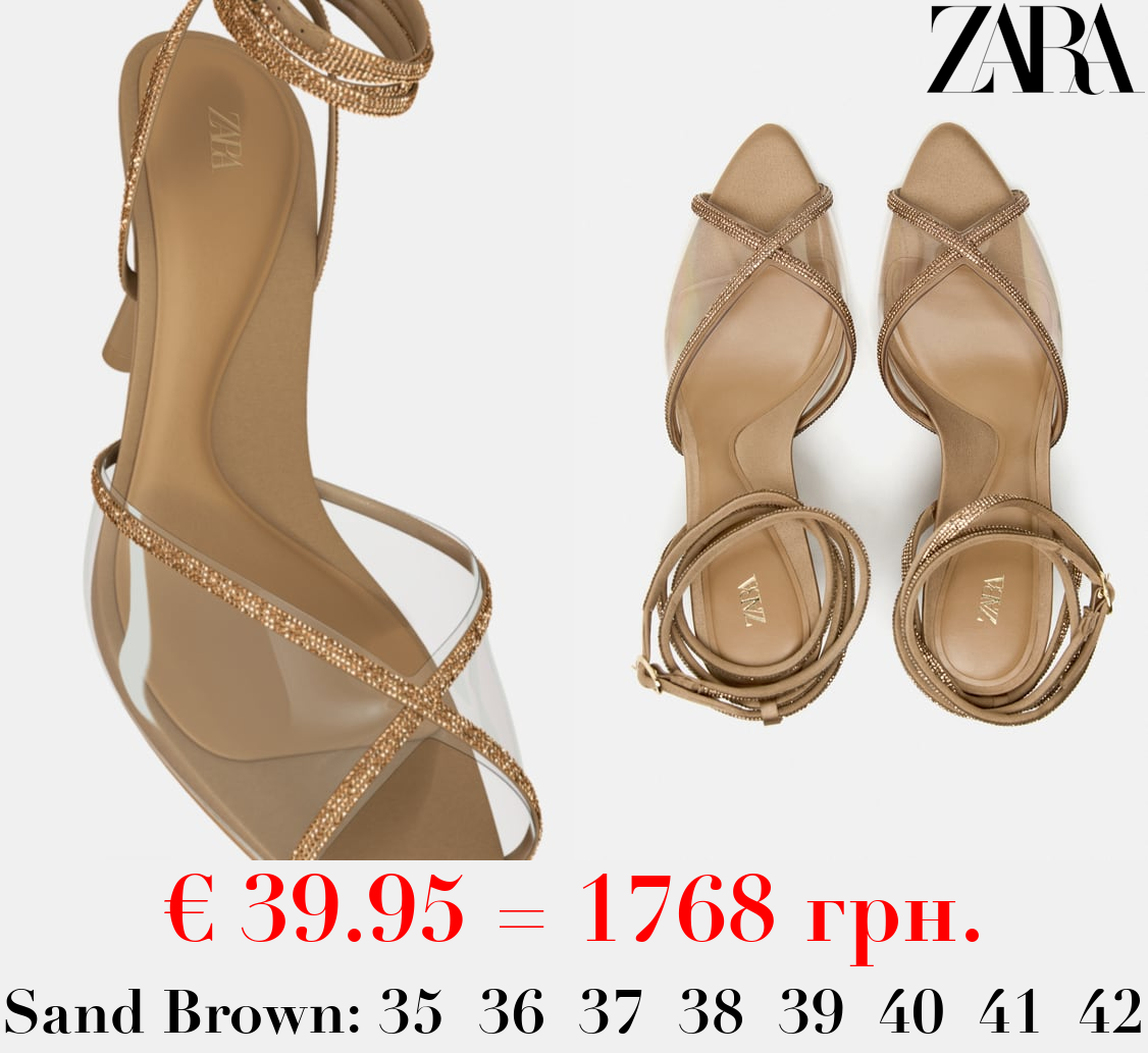 LACE-UP VINYL SANDALS WITH RHINESTONES