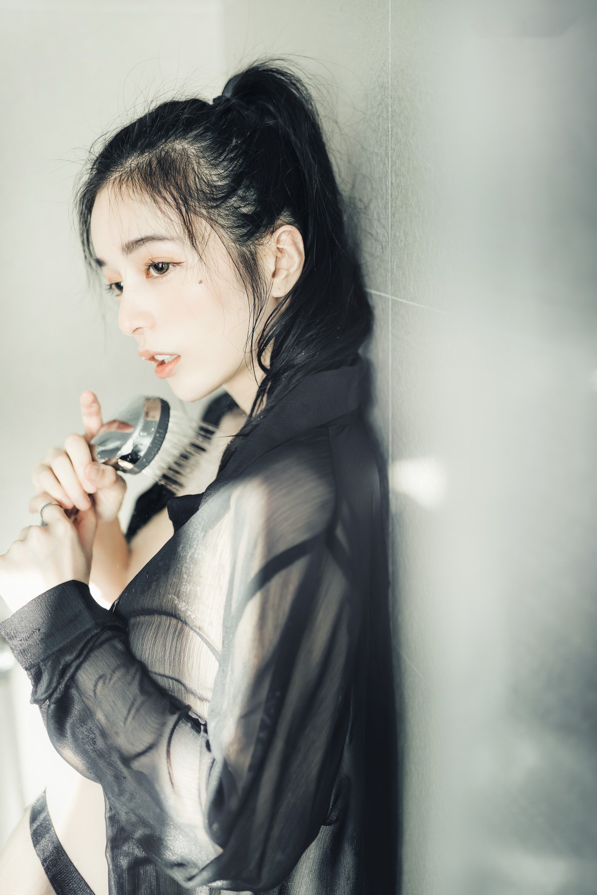 JVID精品 🔞仙仙辰 透明罩衫 透明駱駝蹄內褲 濕潤黑絲 我的女友 這次有點色😈有點甜 Set.02 42