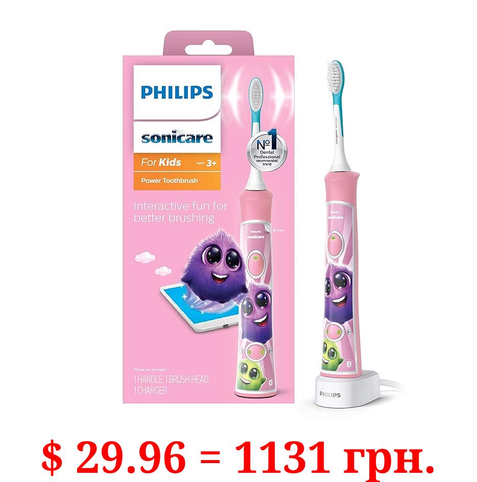Philips Sonicare for Kids 3+ Bluetooth Connected Rechargeable Electric Power Toothbrush, Interactive for Better Brushing, Pink, HX6351/41