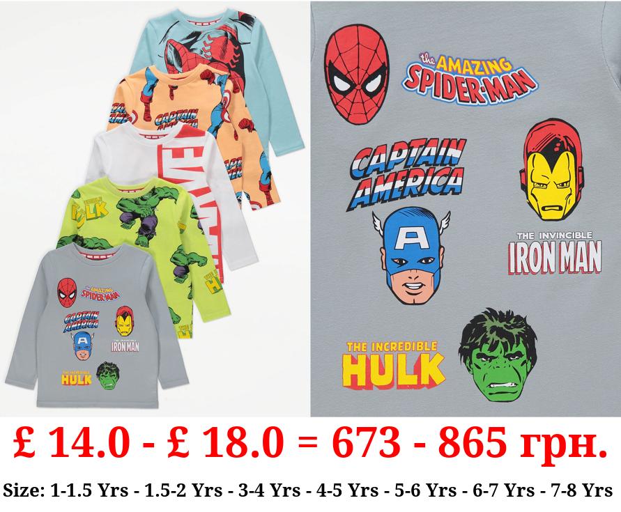 Marvel Superhero Long Sleeve Tops 5 Pack
