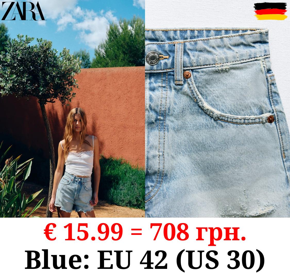 TRF HIGH-WAIST DENIM RIPPED SHORTS