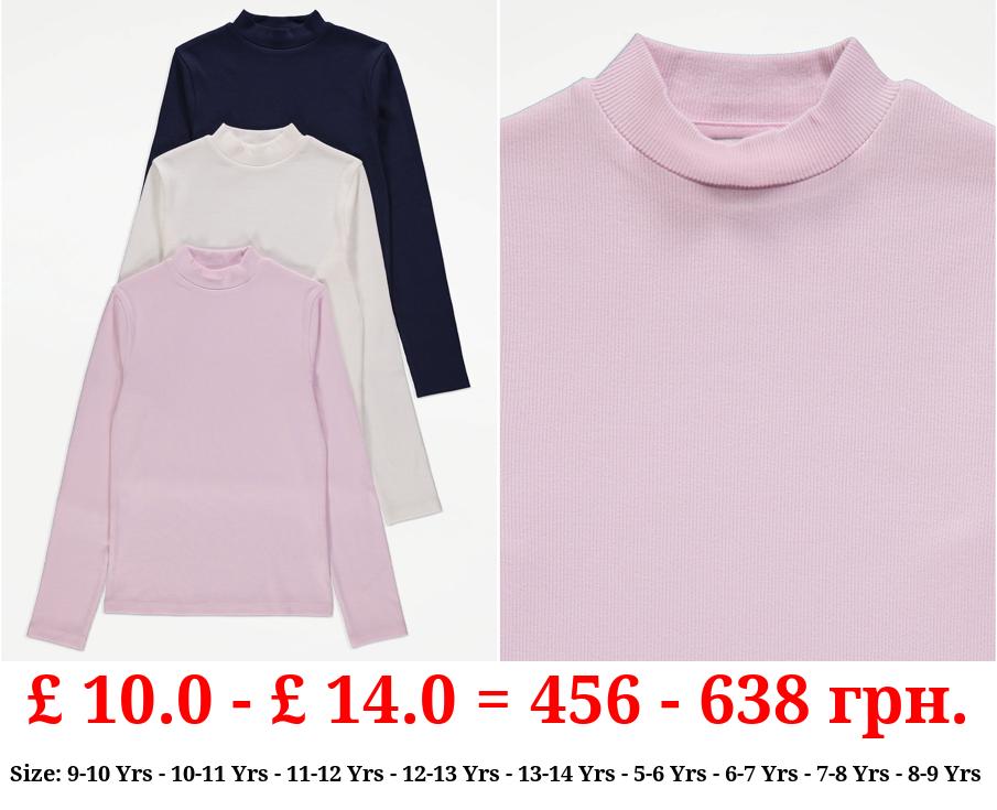 Pink Funnel Neck Long Sleeve Tops 3 Pack