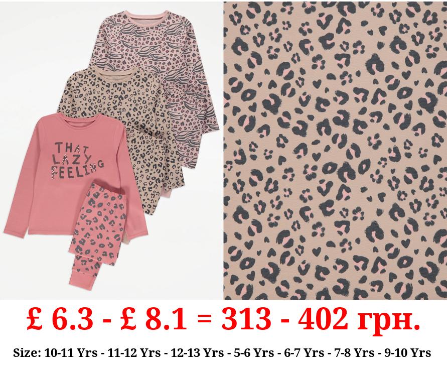 Lazy Feeling Leopard Long Sleeve Pyjamas 3 Pack