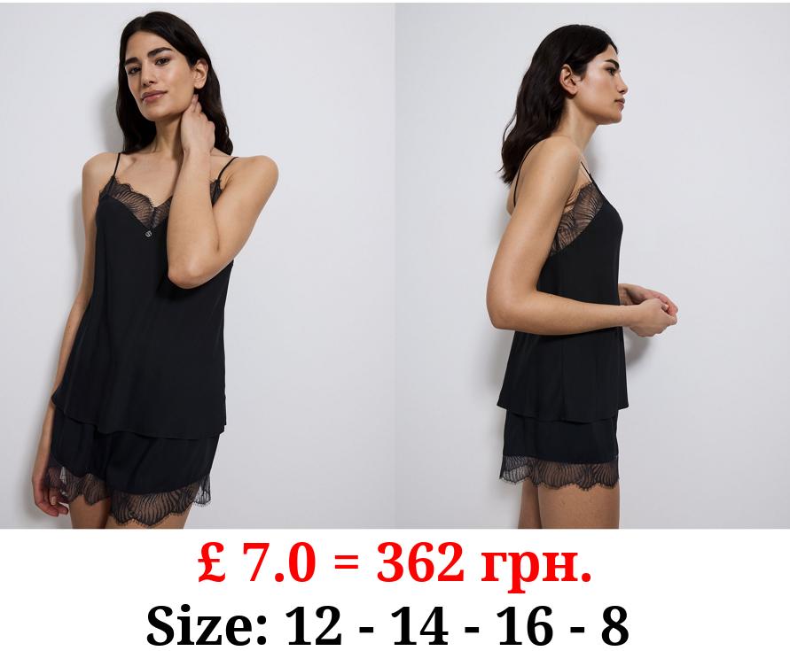 Studio Edit Black Lace Pyjama Cami Top