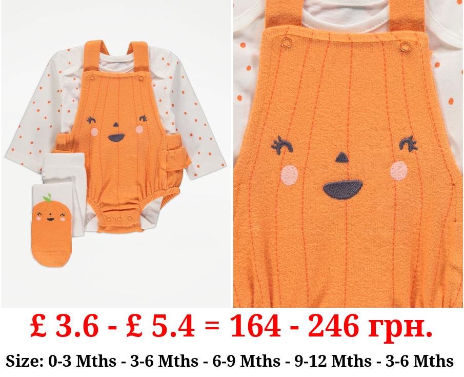Orange Pumpkin Romper Bodysuit and Tights Outfit