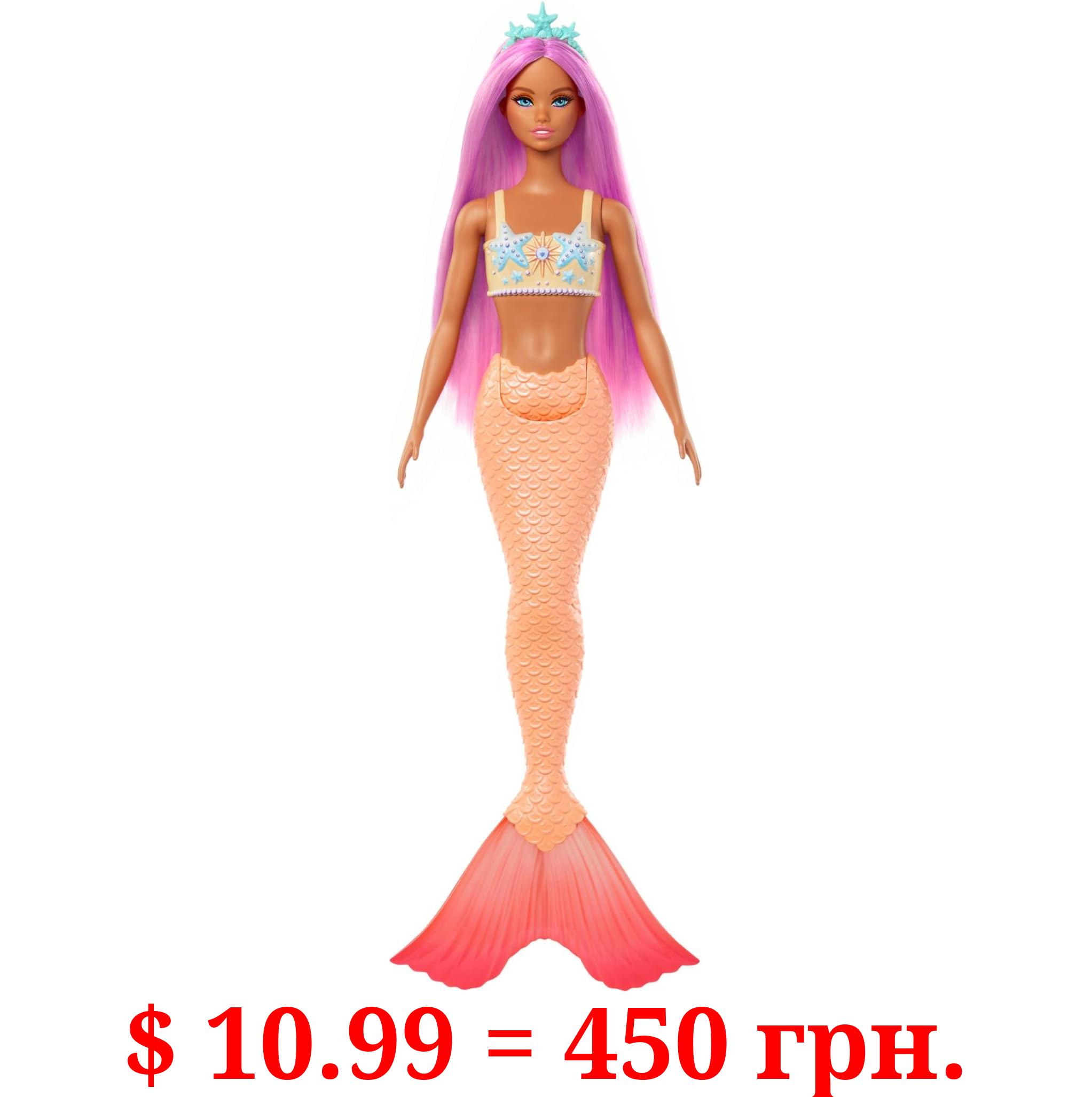 Barbie Mermaid Dolls with Fantasy Hair and Headband Accessories, Mermaid Toys with Shell-Inspired Bodices and Colorful Tails