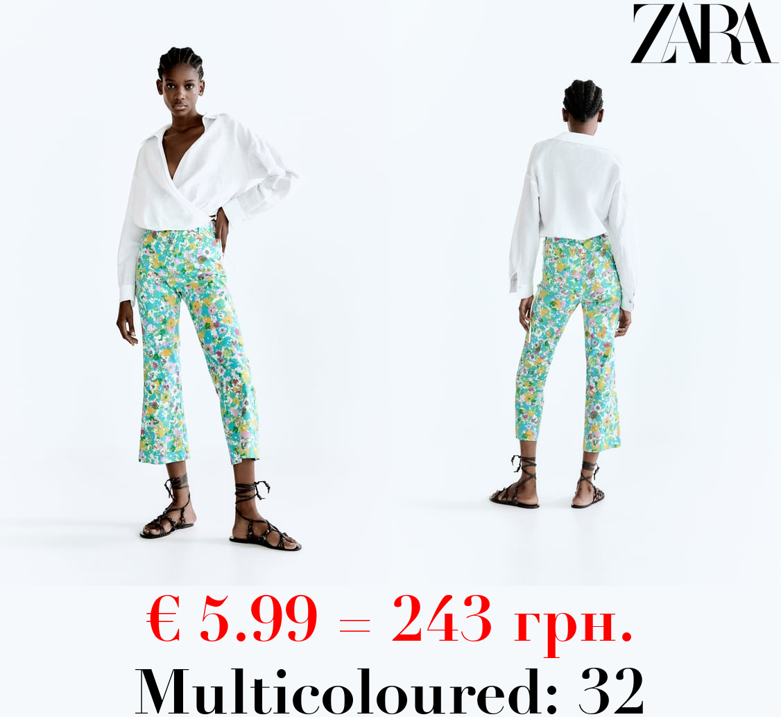 PRINTED LINEN-BLEND MINI FLARE TROUSERS