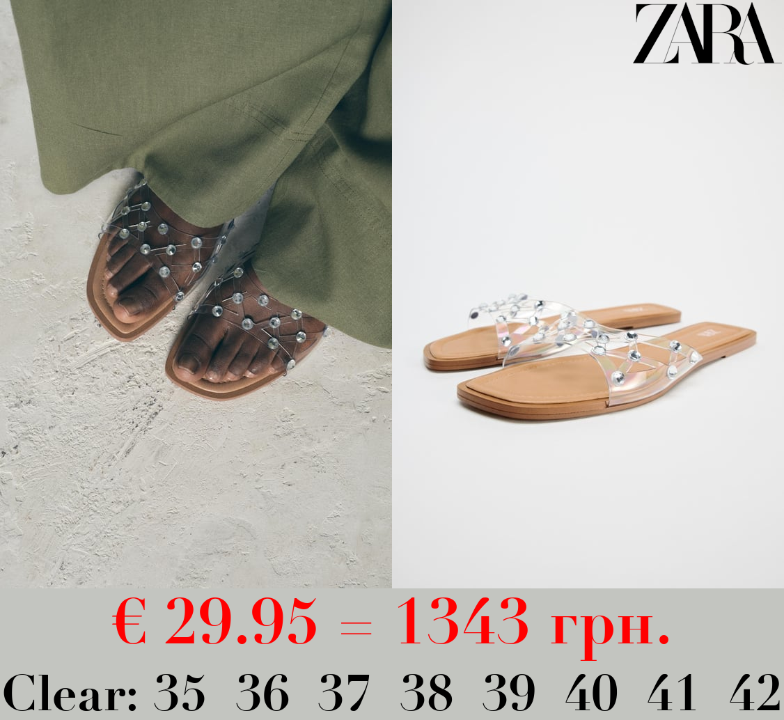 FLAT VINYL SANDALS WITH RHINESTONES