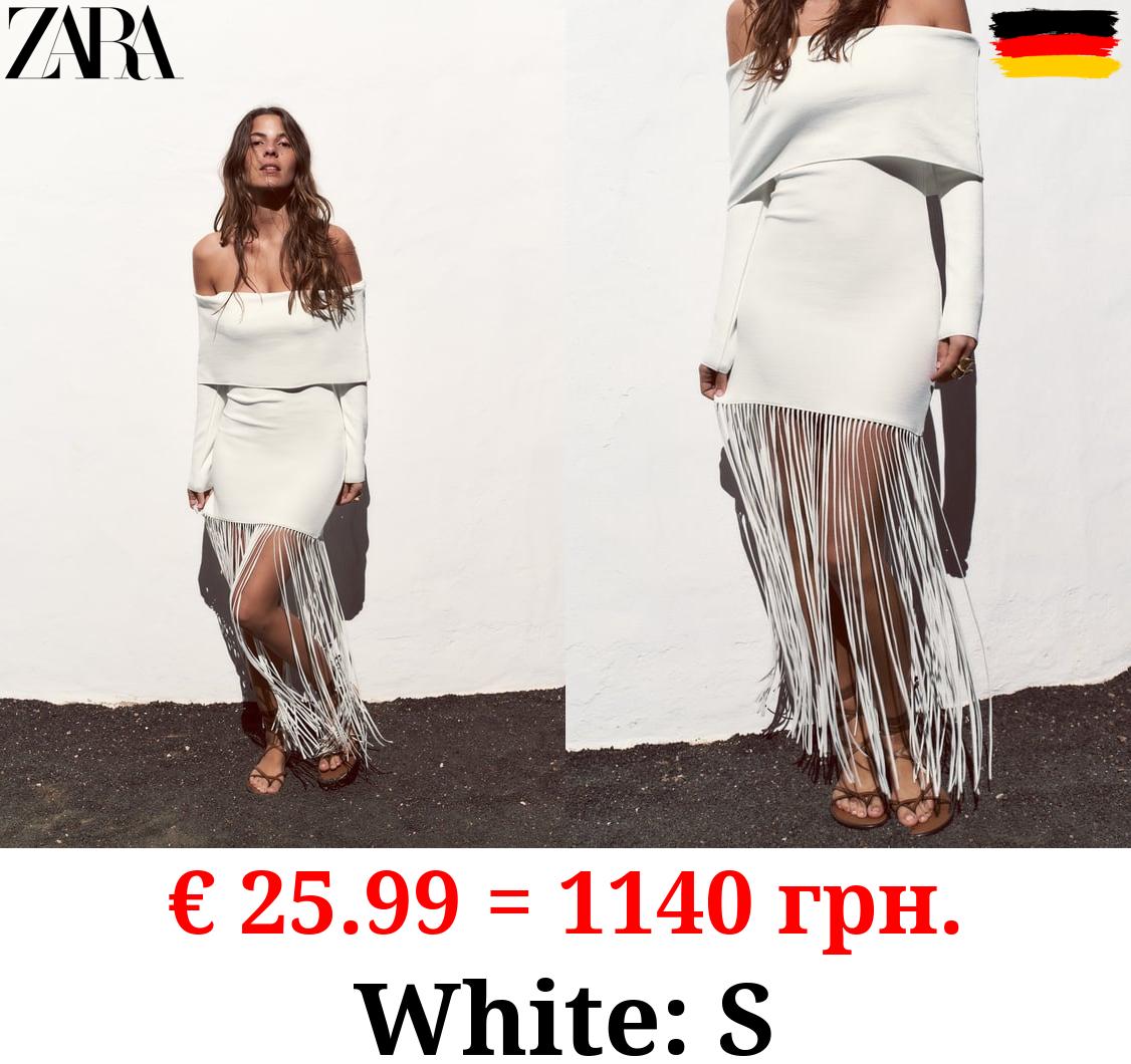 KNIT STRETCH DRESS WITH FRINGING