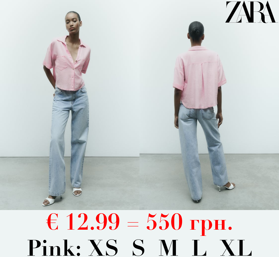 LINEN AND VISCOSE BLEND CROPPED SHIRT
