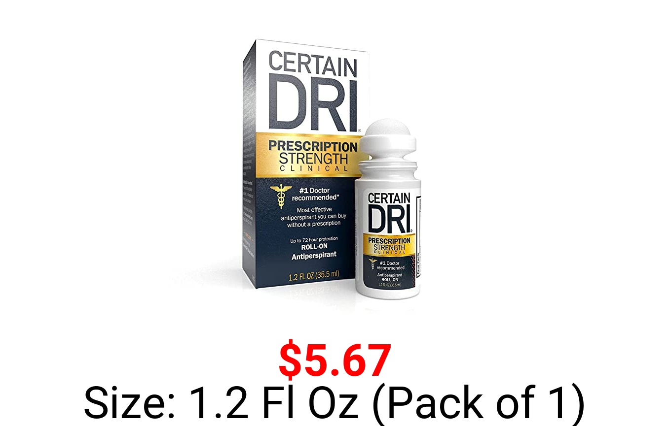 Certain Dri Prescription Strength Clinical Antiperspirant Deodorant for Men and Women (1pk), 72 Hour Protection from Excessive Sweating, Doctor Recommended Hyperhidrosis Treatment, 1.2 fl oz roll-on